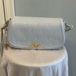 Embossed Skull Betsey faux Leather Crossbody Bag - Light Blue